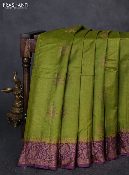 Banarasi tussar silk saree green and wine shade with allover thread & zari woven buttas and woven border