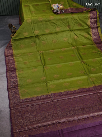 Banarasi tussar silk saree green and wine shade with allover thread & zari woven buttas and woven border