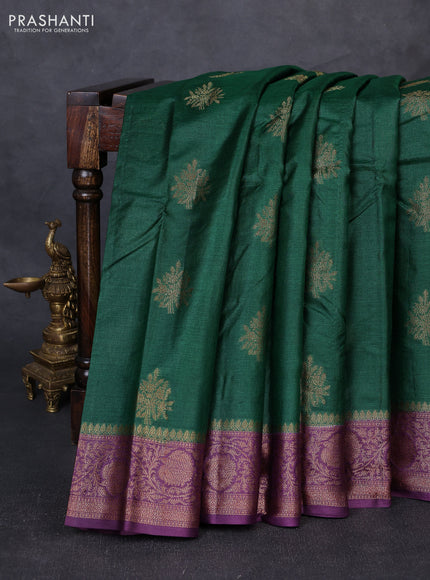 Banarasi tussar silk saree green and wine shade with allover thread & zari woven buttas and woven border