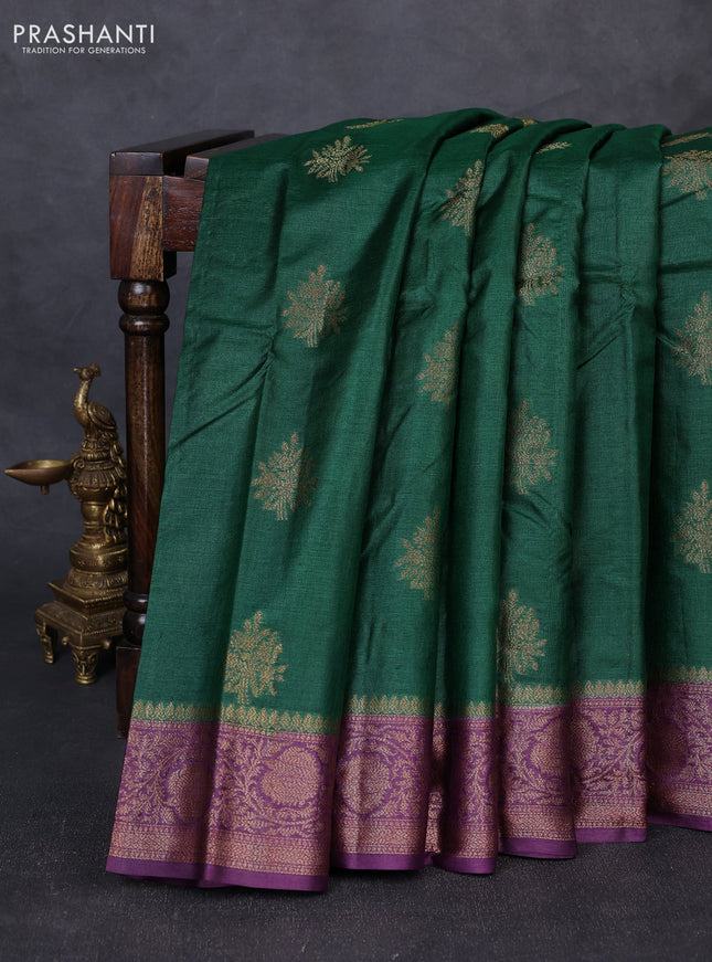 Banarasi tussar silk saree green and wine shade with allover thread & zari woven buttas and woven border