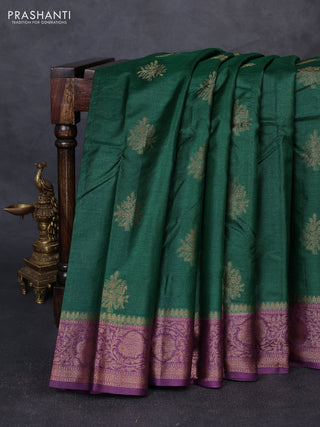 Banarasi tussar silk saree green and wine shade with allover thread & zari woven buttas and woven border