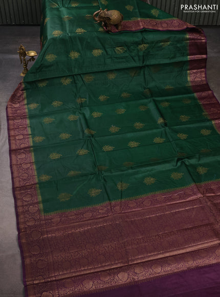 Banarasi tussar silk saree green and wine shade with allover thread & zari woven buttas and woven border