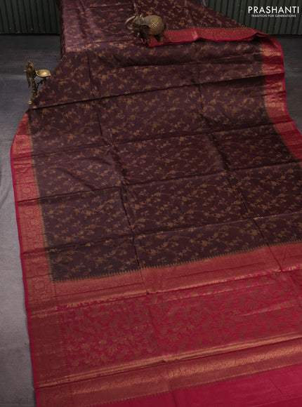 Banarasi tussar silk saree brown and maroon with allover thread & zari weaves and woven border