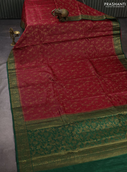 Banarasi tussar silk saree maroon and green with allover thread & zari weaves and woven border