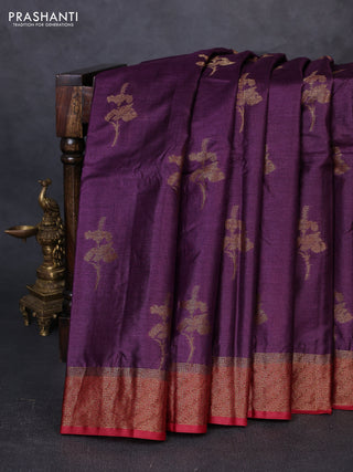 Banarasi tussar silk saree wine shade and maroon with allover thread & zari woven buttas and woven border