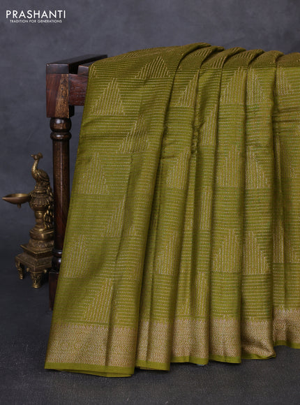 Banarasi tussar silk saree mehendi green with allover thread & zari weaves and woven border