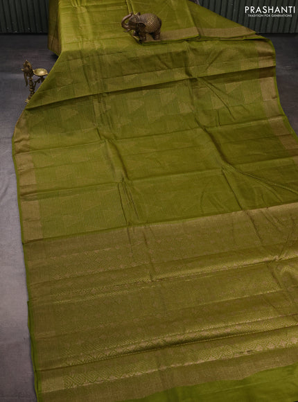 Banarasi tussar silk saree mehendi green with allover thread & zari weaves and woven border
