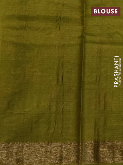 Banarasi tussar silk saree mehendi green with allover thread & zari weaves and woven border
