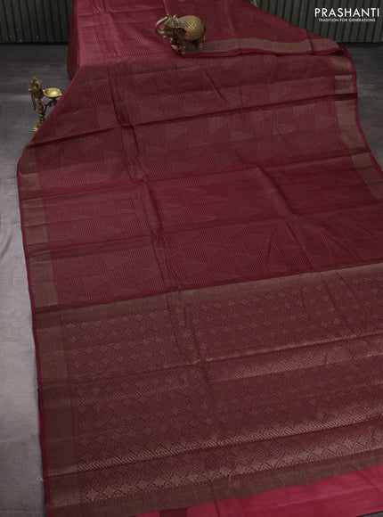 Banarasi tussar silk saree maroon with allover thread & zari weaves and woven border