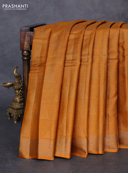 Banarasi tussar silk saree mustard yellow with allover thread & zari weaves and woven border