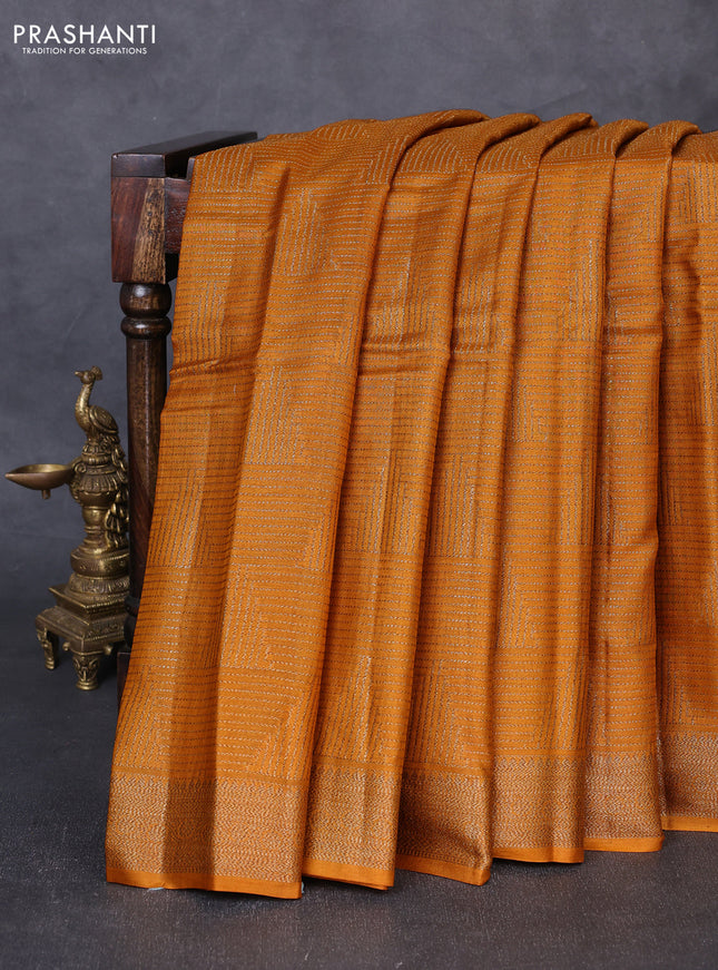 Banarasi tussar silk saree mustard yellow with allover thread & zari weaves and woven border