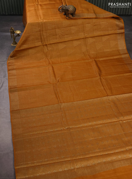 Banarasi tussar silk saree mustard yellow with allover thread & zari weaves and woven border
