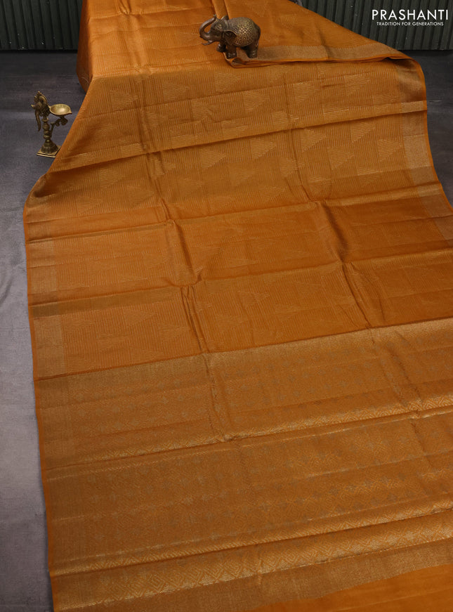 Banarasi tussar silk saree mustard yellow with allover thread & zari weaves and woven border