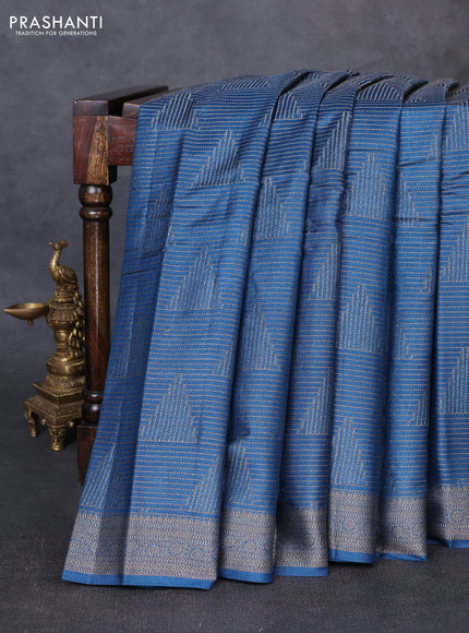 Banarasi tussar silk saree peacock blue with allover thread & zari weaves and woven border