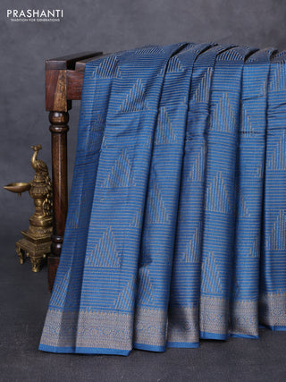 Banarasi tussar silk saree peacock blue with allover thread & zari weaves and woven border