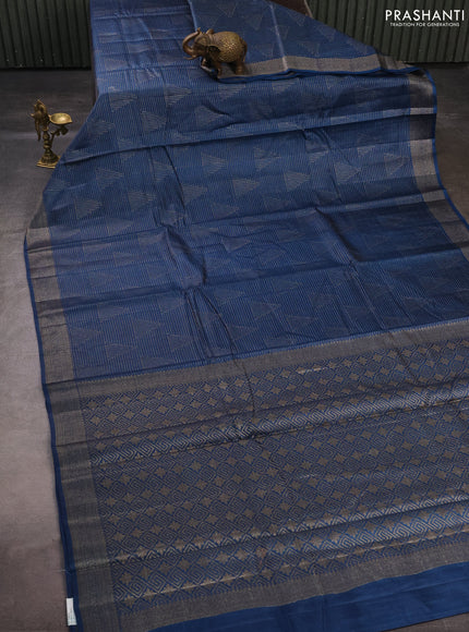 Banarasi tussar silk saree peacock blue with allover thread & zari weaves and woven border