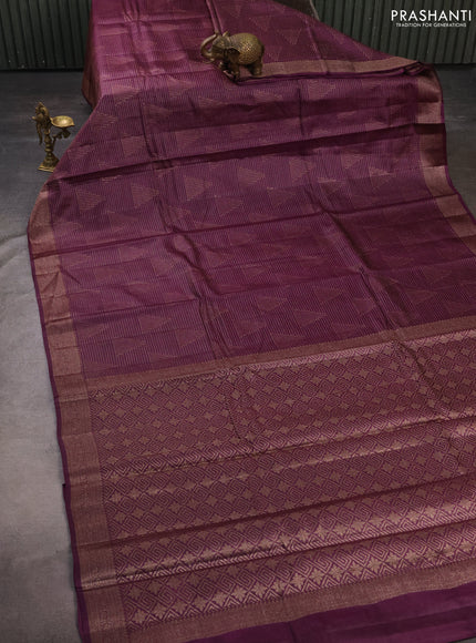 Banarasi tussar silk saree wine shade with allover thread & zari weaves and woven border