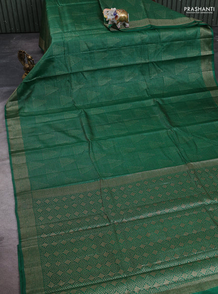 Banarasi tussar silk saree mehendi green with allover thread & zari weaves and woven border