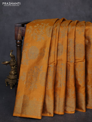 Banarasi tussar silk saree mustard yellow with allover thread & zari weaves and woven border