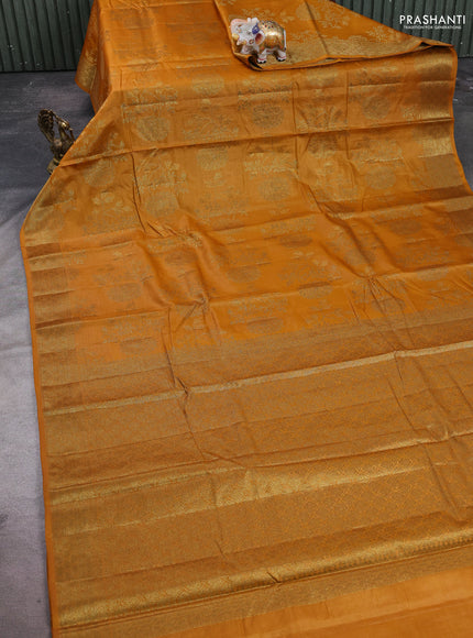 Banarasi tussar silk saree mustard yellow with allover thread & zari weaves and woven border