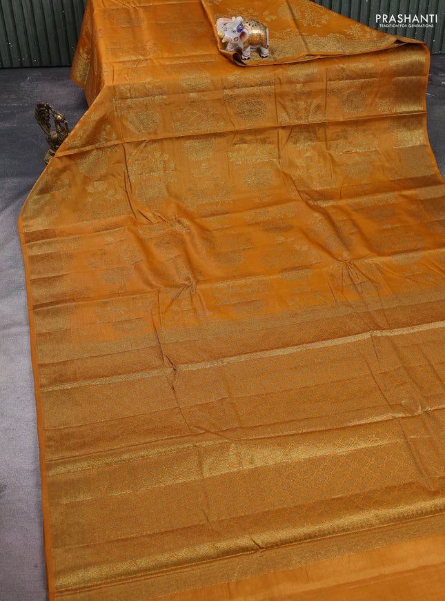 Banarasi tussar silk saree mustard yellow with allover thread & zari weaves and woven border