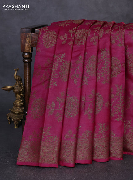 Banarasi tussar silk saree magenta pink with allover thread & zari weaves and woven border