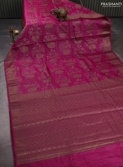 Banarasi tussar silk saree magenta pink with allover thread & zari weaves and woven border