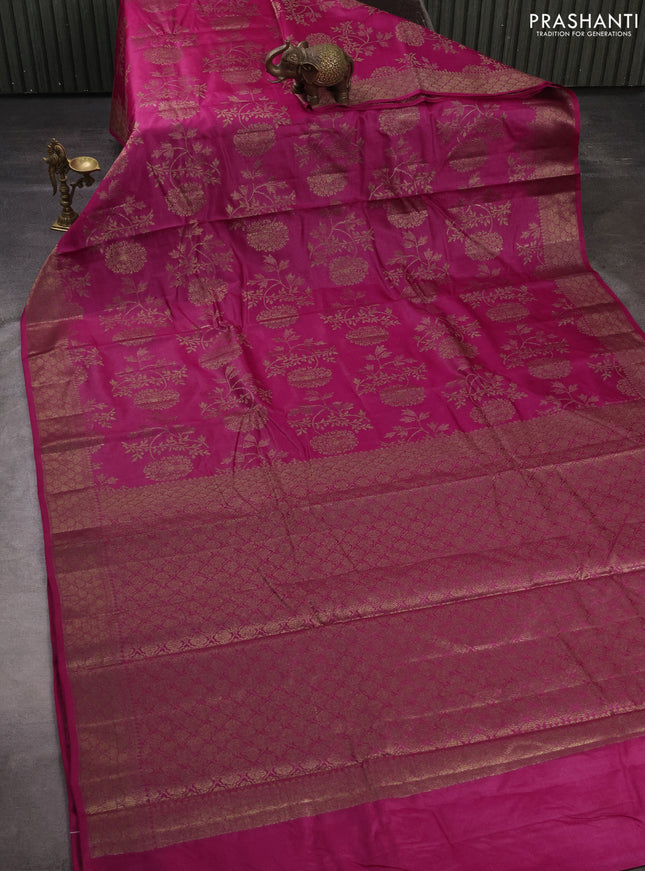 Banarasi tussar silk saree magenta pink with allover thread & zari weaves and woven border