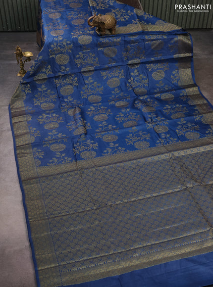 Banarasi tussar silk saree peacock blue with allover thread & zari weaves and woven border