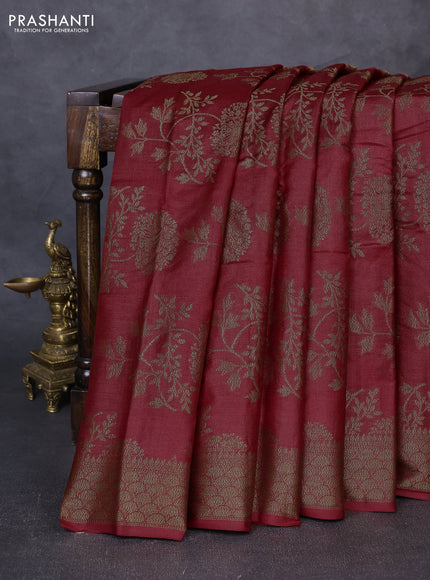 Banarasi tussar silk saree maroon with allover thread & zari weaves and woven border