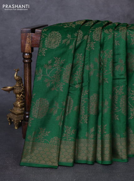 Banarasi tussar silk saree green with allover thread & zari weaves and woven border