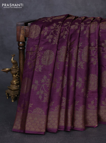 Banarasi tussar silk saree wine shade with allover thread & zari weaves and woven border
