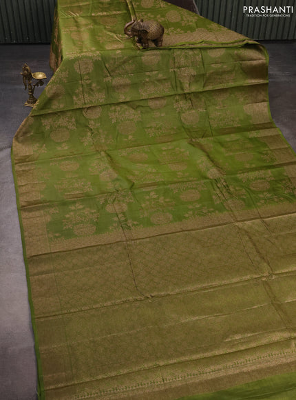 Banarasi tussar silk saree mehendi green with allover thread & zari weaves and woven border