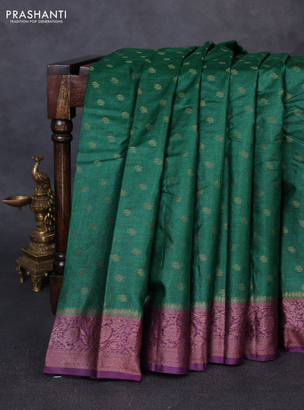 Banarasi tussar silk saree green and wine shade with allover thread & zari woven buttas and woven border