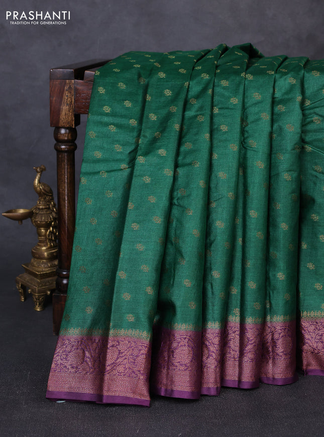 Banarasi tussar silk saree green and wine shade with allover thread & zari woven buttas and woven border