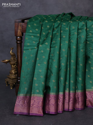 Banarasi tussar silk saree green and wine shade with allover thread & zari woven buttas and woven border