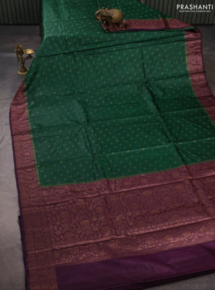 Banarasi tussar silk saree green and wine shade with allover thread & zari woven buttas and woven border