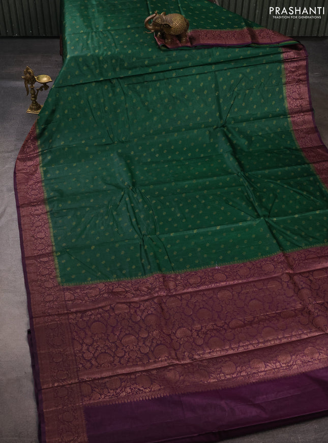 Banarasi tussar silk saree green and wine shade with allover thread & zari woven buttas and woven border