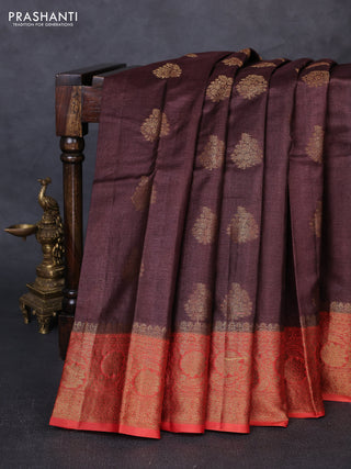 Banarasi tussar silk saree brown and rust shade with allover thread & zari woven buttas and woven border