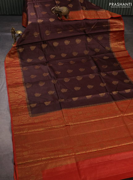 Banarasi tussar silk saree brown and rust shade with allover thread & zari woven buttas and woven border
