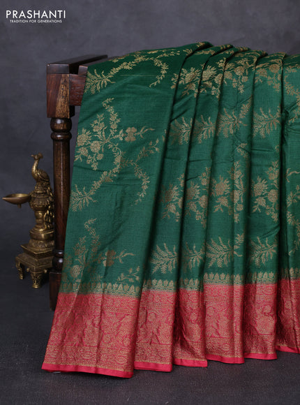 Banarasi tussar silk saree green and maroon with allover thread & zari weaves and woven border