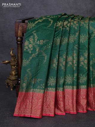 Banarasi tussar silk saree green and maroon with allover thread & zari weaves and woven border