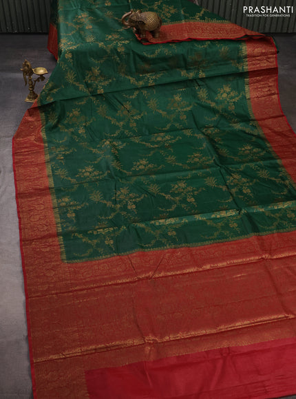 Banarasi tussar silk saree green and maroon with allover thread & zari weaves and woven border