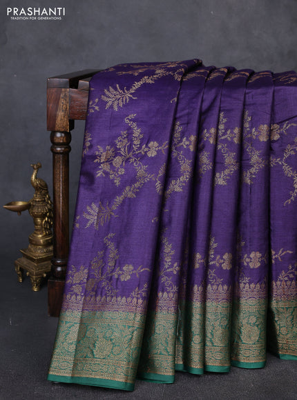 Banarasi tussar silk saree deep violet and green with allover thread & zari weaves and woven border