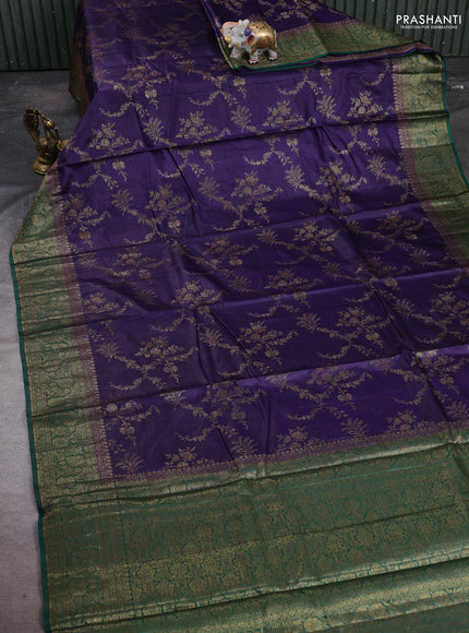Banarasi tussar silk saree deep violet and green with allover thread & zari weaves and woven border
