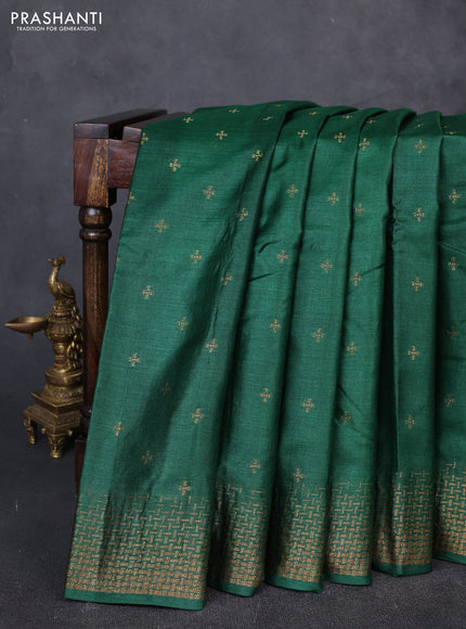 Banarasi tussar silk saree bottle green and maroon with allover thread & zari woven buttas and woven border