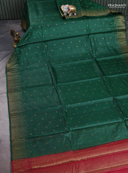 Banarasi tussar silk saree bottle green and maroon with allover thread & zari woven buttas and woven border