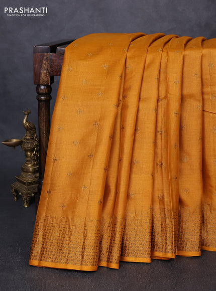 Banarasi tussar silk saree dark mustard with allover thread & zari woven buttas and woven border