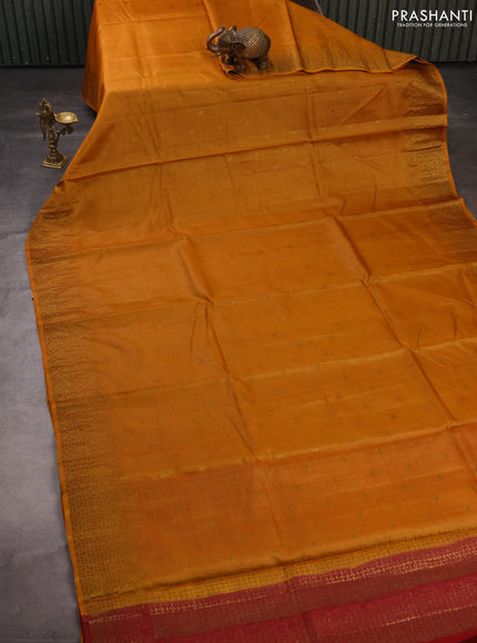 Banarasi tussar silk saree dark mustard with allover thread & zari woven buttas and woven border
