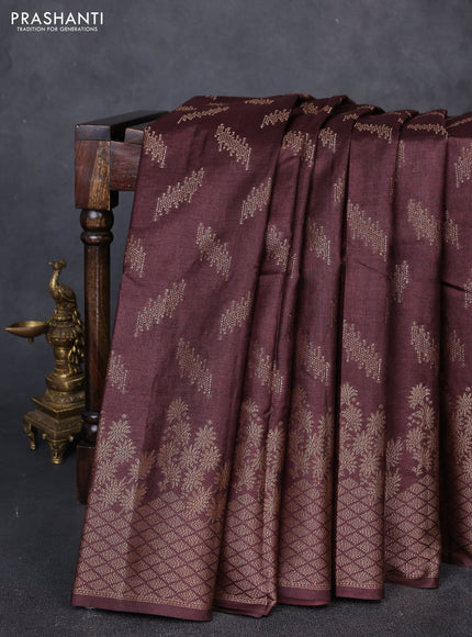 Banarasi tussar silk saree coffee brown with allover thread & zari woven buttas and long woven border